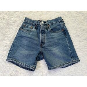 Levi's Original 501 Denim Jean Shorts Button Fly Blue Wash Vintage Style‎ Sz 24